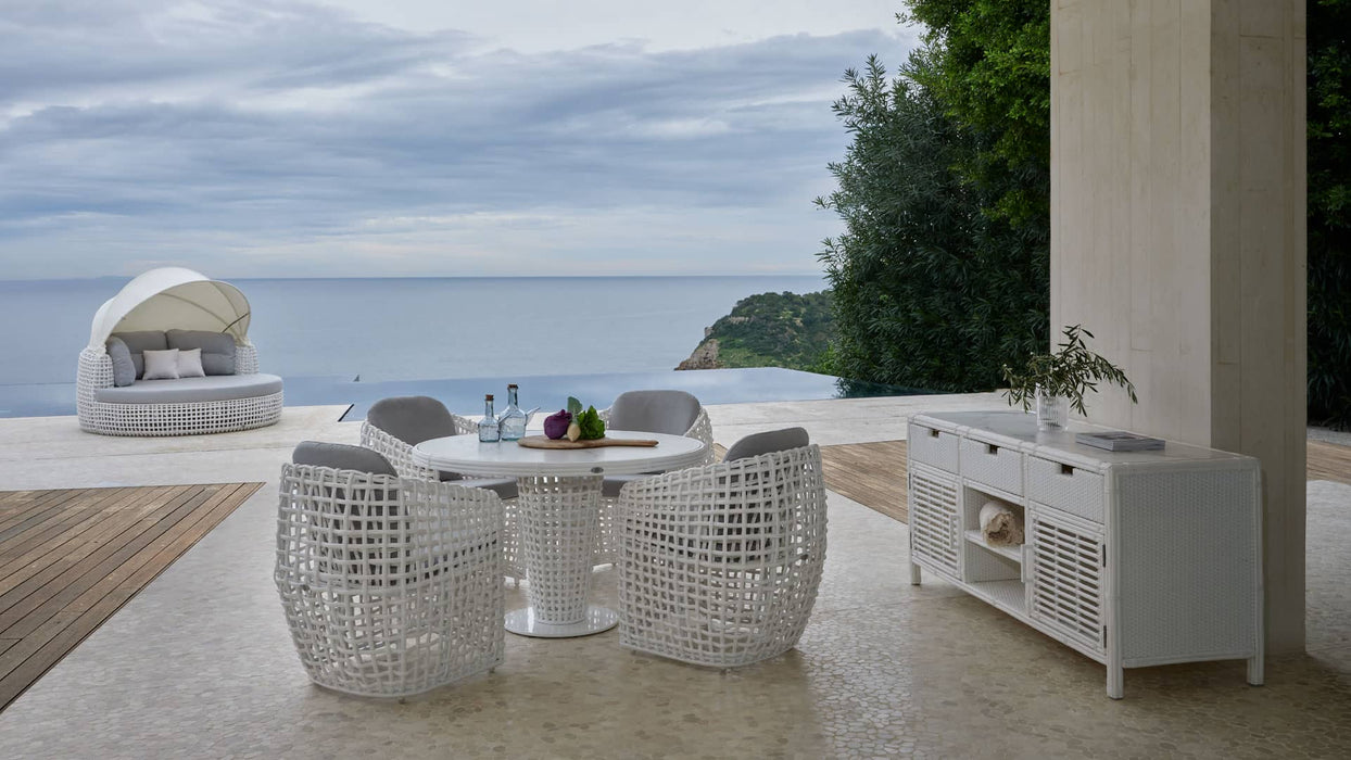 Skyline Design Dynasty Round Dining Table with Glass