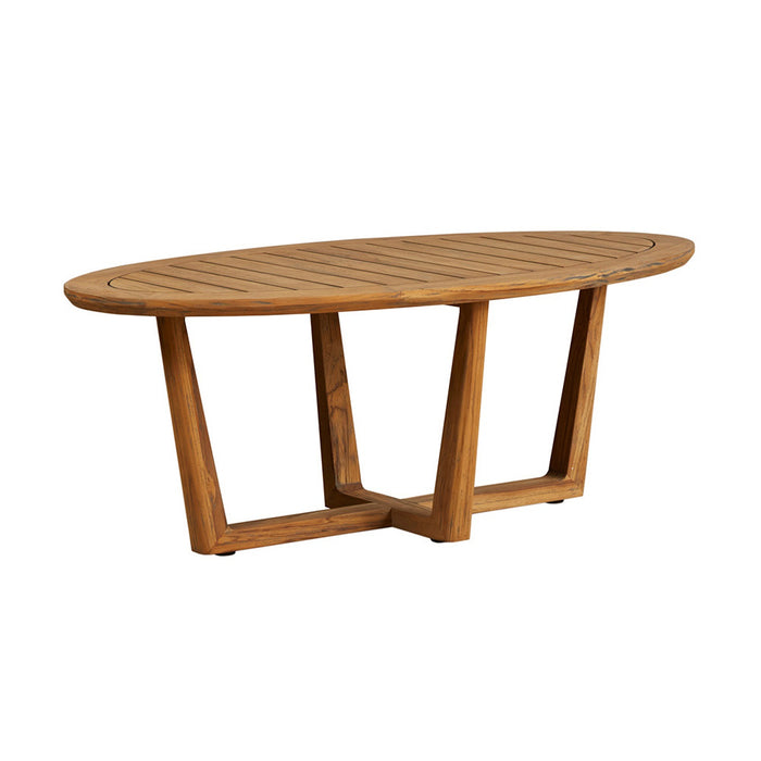 Lloyd Flanders Teak 48" Oval Sled Base Cocktail Table in Antique Gray Finish