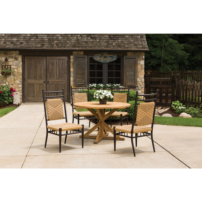 Lloyd Flanders Teak 48" Round Cross Base Dining Table in Antique Gray Finish