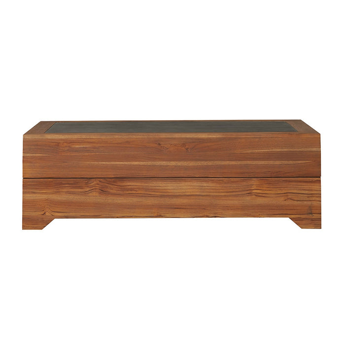 Lloyd Flanders Teak 54" Rect. Cocktail Table with Faux Concrete Inset in Antique Gray Finish