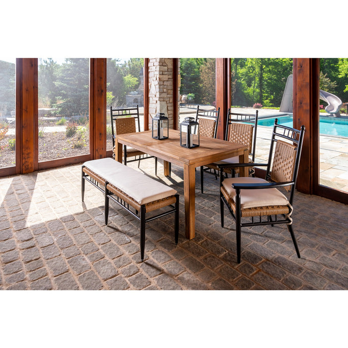 Lloyd Flanders Teak 63-84" Butterfly Leaf Umbrella Dining Table in Antique Gray Finish