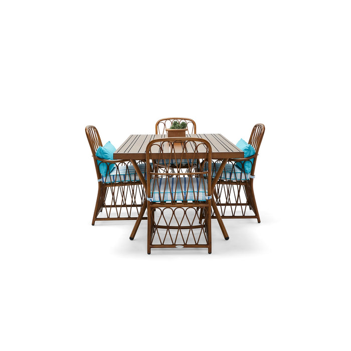 Cane Rectangular Slatted Top Umbrella Dining Table