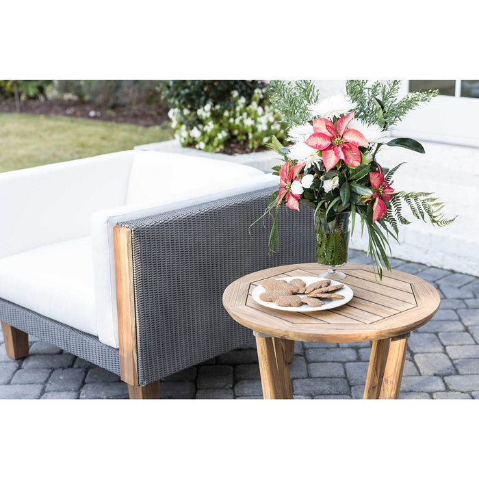 Lloyd Flanders Teak 24" Round Sled Base End Table in Antique Gray Finish