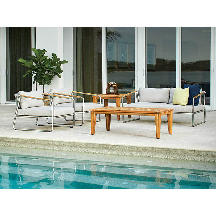 Lloyd Flanders Teak 45" Rectangular Tapered Leg Cocktail Table in Antique Gray Finish