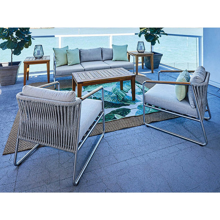 Lloyd Flanders Teak 45" Rectangular Tapered Leg Cocktail Table in Antique Gray Finish