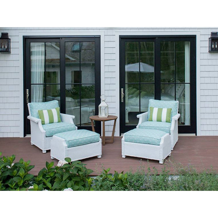 Lloyd Flanders Teak 24" Round Sled Base End Table in Antique Gray Finish