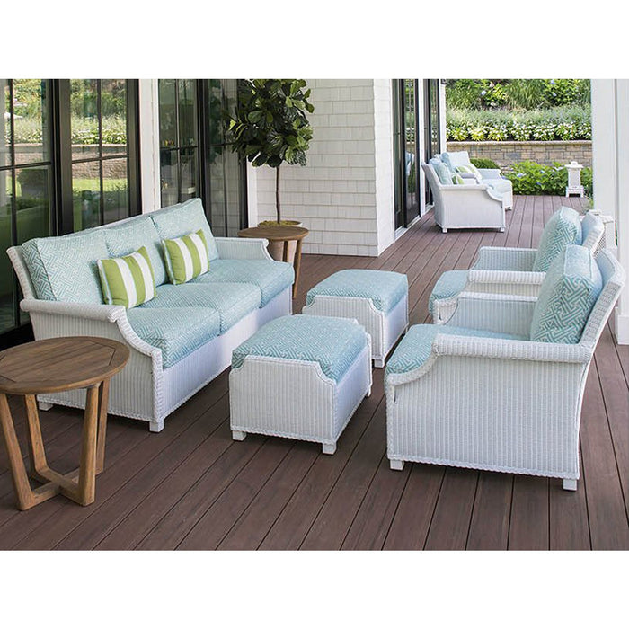 Lloyd Flanders Teak 24" Round Sled Base End Table in Antique Gray Finish