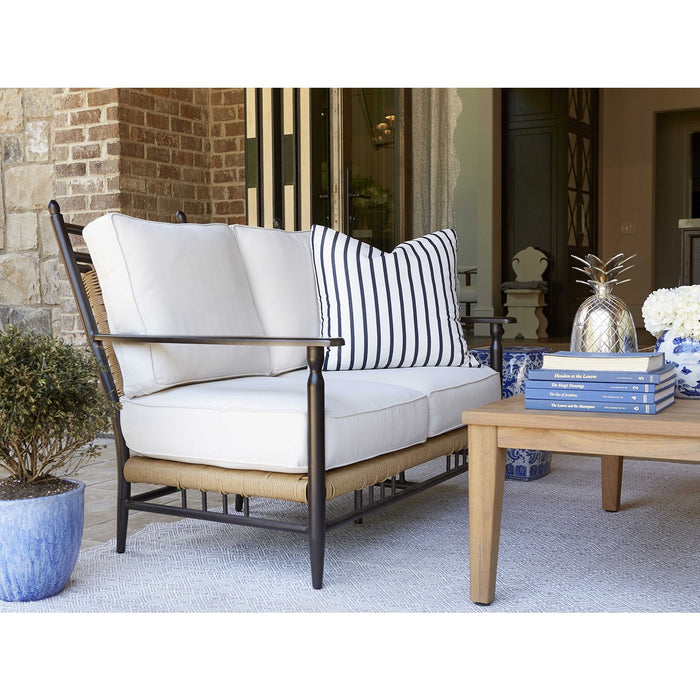 Lloyd Flanders Teak 45" Rectangular Tapered Leg Cocktail Table in Antique Gray Finish