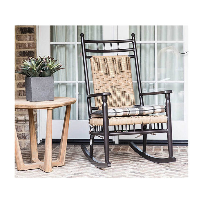 Lloyd Flanders Teak 24" Round Sled Base End Table in Antique Gray Finish