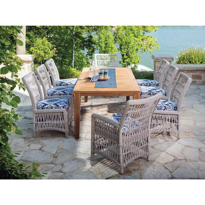 Lloyd Flanders Teak 86-110" Double Butterfly Leaf Umbrella Table in Antique Gray Finish