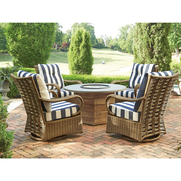 Lloyd Flanders Teak 48" Hexagonal Fire Table with Faux Concrete Top in Antique Gray Finish