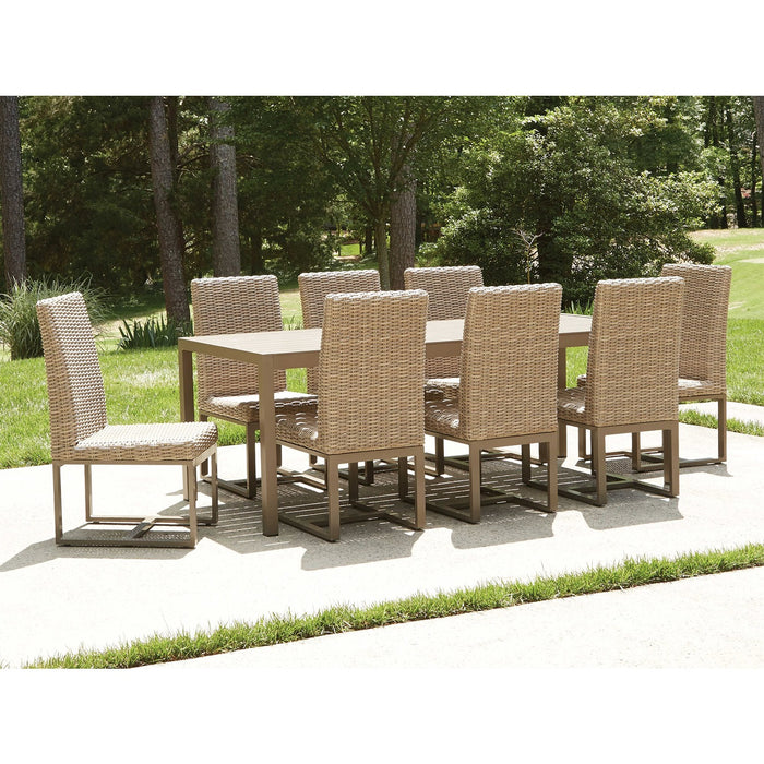 Lloyd Flanders Milan 87" Rectangular Umbrella Dining Table in Brushwood Finish