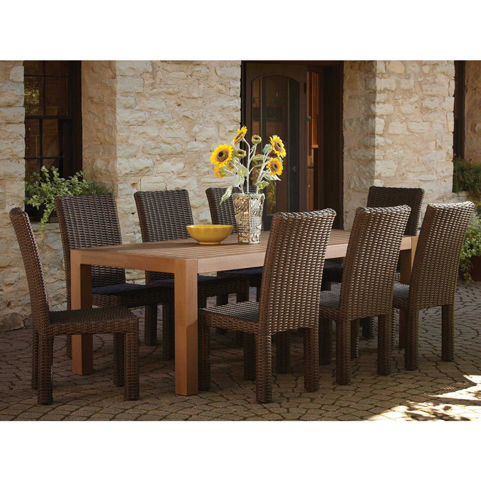 Lloyd Flanders Teak 86-110" Double Butterfly Leaf Umbrella Table in Antique Gray Finish