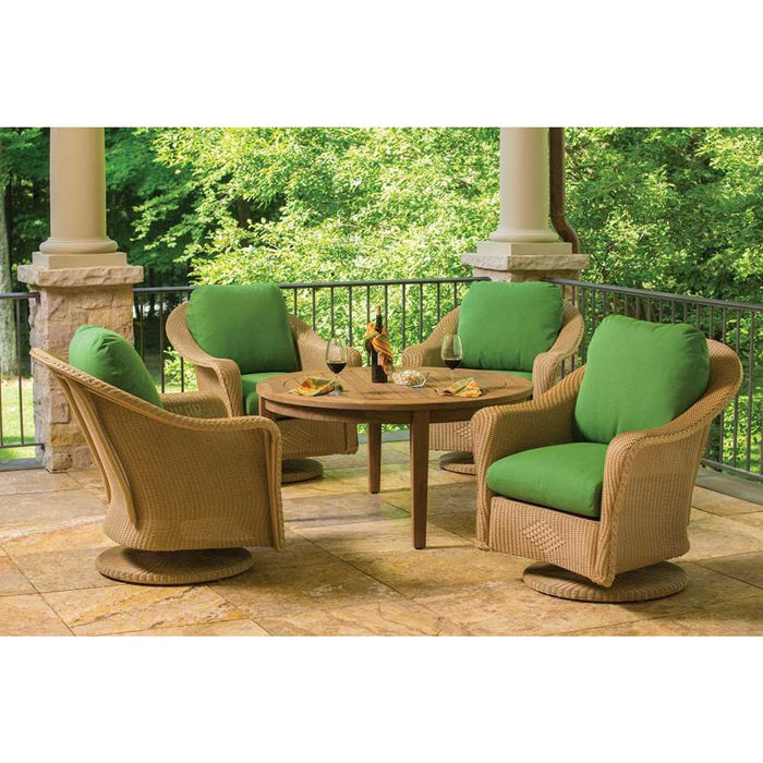 Lloyd Flanders Teak 40" Round Tapered Leg Cocktail Table in Antique Gray Finish