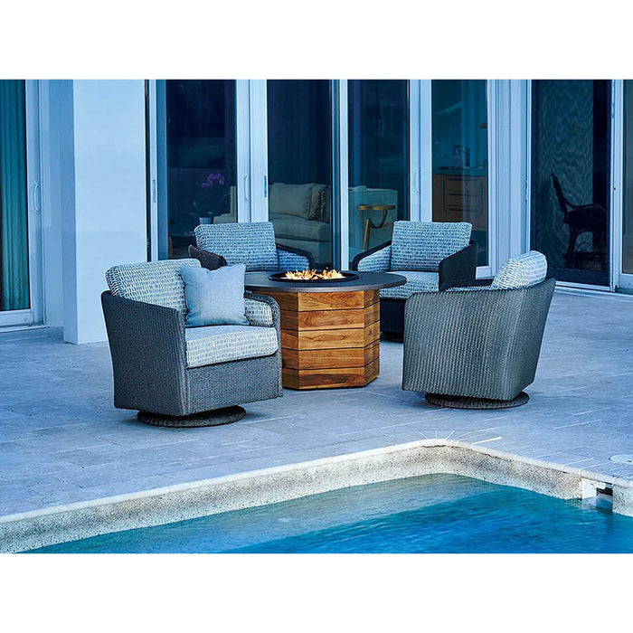 Lloyd Flanders Teak 48" Hexagonal Fire Table with Faux Concrete Top in Antique Gray Finish