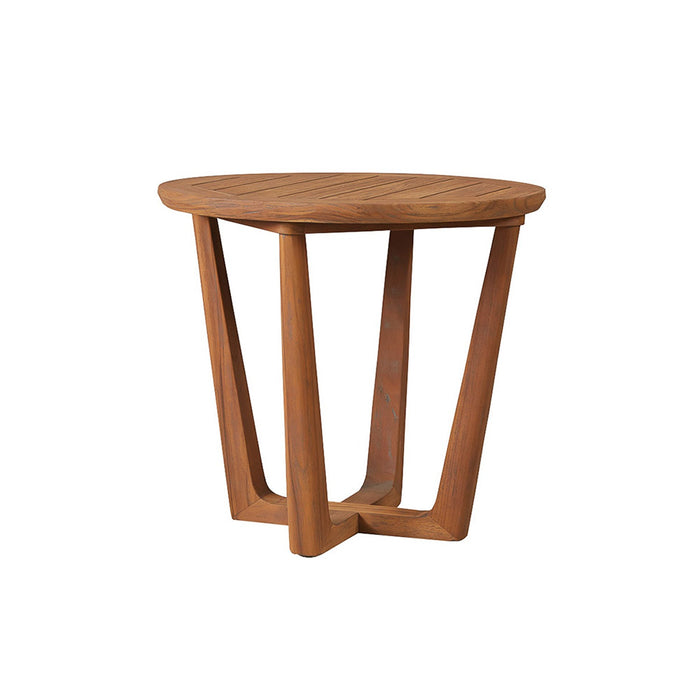 Lloyd Flanders Teak 24" Round Sled Base End Table in Antique Gray Finish