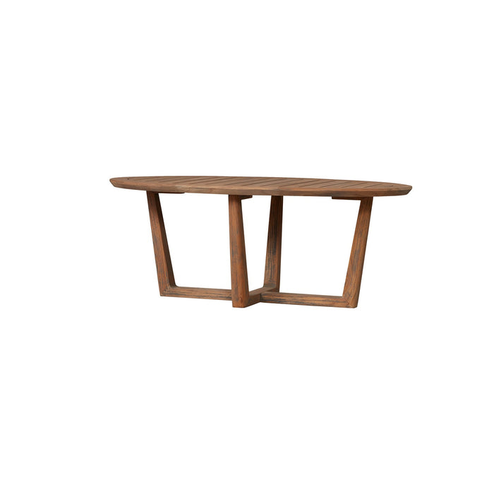 Lloyd Flanders Teak 48" Oval Sled Base Cocktail Table in Antique Gray Finish