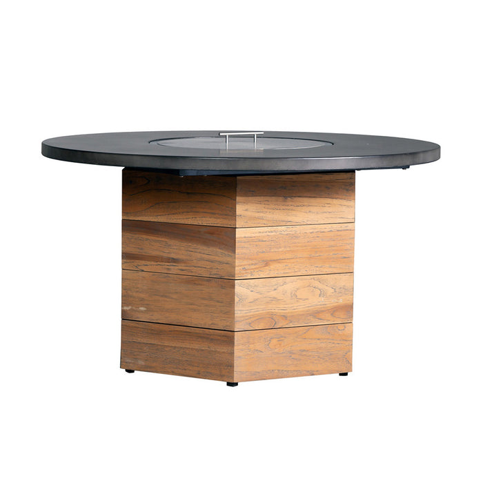 Lloyd Flanders Teak 48" Hexagonal Fire Table with Faux Concrete Top in Antique Gray Finish