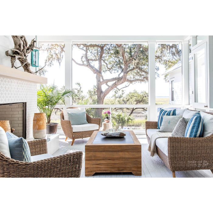 Lloyd Flanders Teak 54" Rect. Cocktail Table with Faux Concrete Inset in Antique Gray Finish