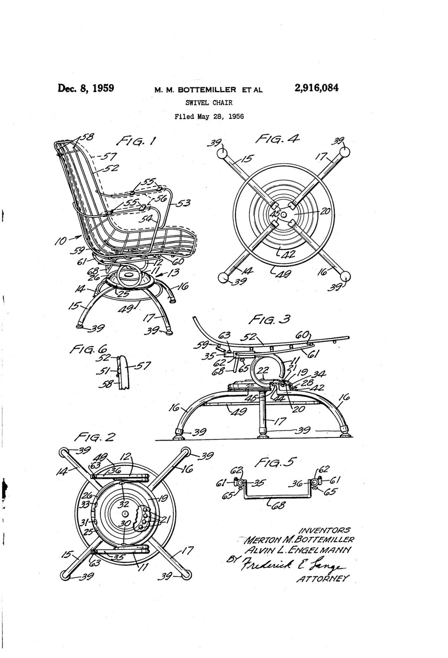 The 1956 patent: "a swivel chair ... which provides for a rocking action"