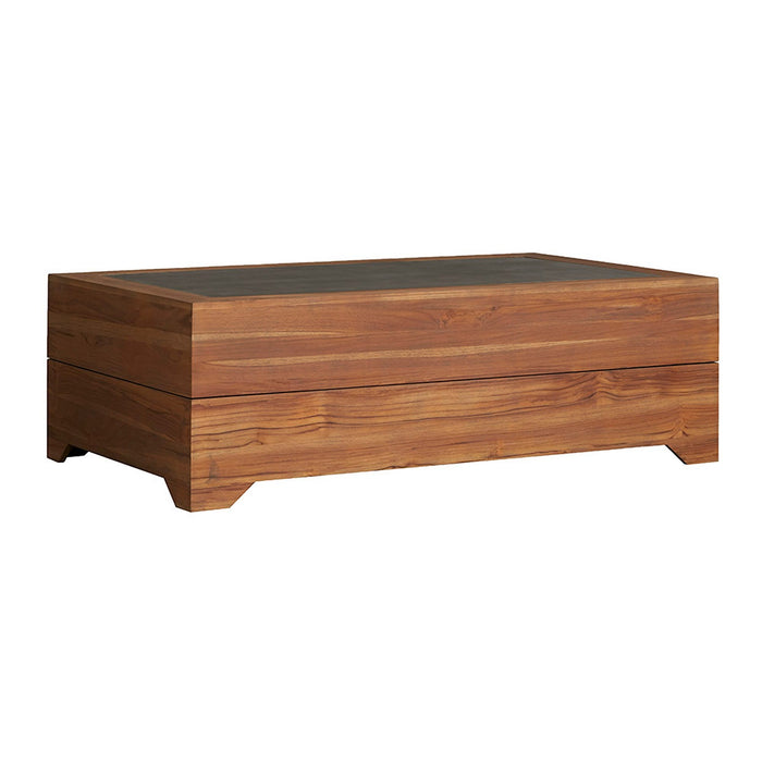 Lloyd Flanders Teak 54" Rect. Cocktail Table with Faux Concrete Inset in Antique Gray Finish