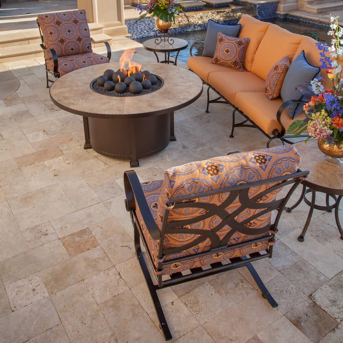 OW Lee Casual Fireside 54" Rd. Occasional Height Santorini Aluminum Fire Pit