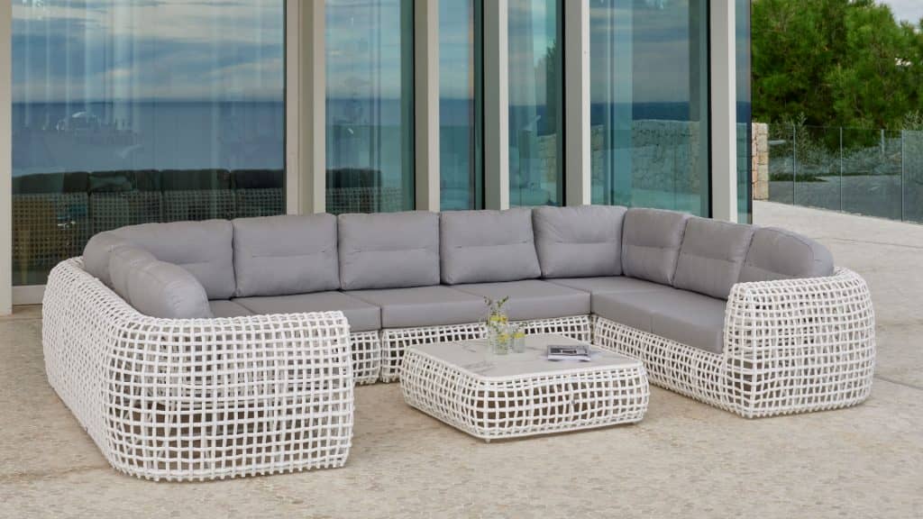 Skyline Design Dynasty 10-Piece Sectional Set with Sunbrella Cushions - White Mushroom