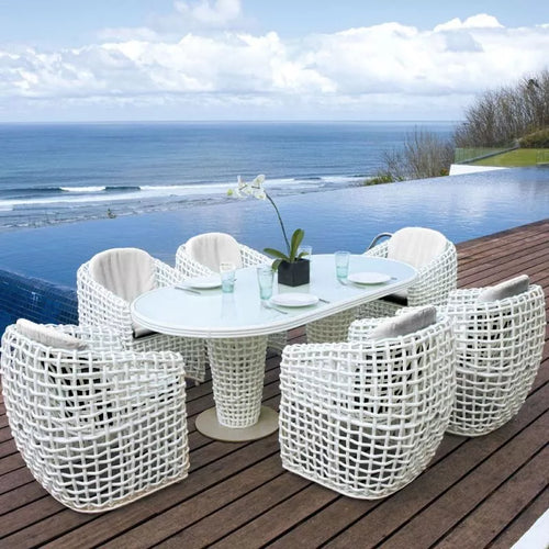 Skyline Design Dynasty 7-Piece Dining Set with Sunbrella Cushion - White Mushroom