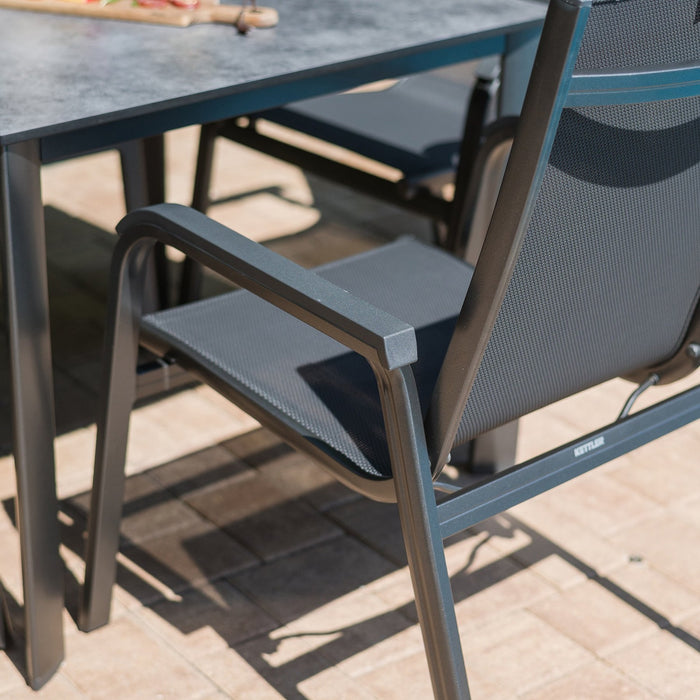 Kettler Basic Plus 5-Piece Dining Set- Stack Chairs & Table w/ Umbrella Hole