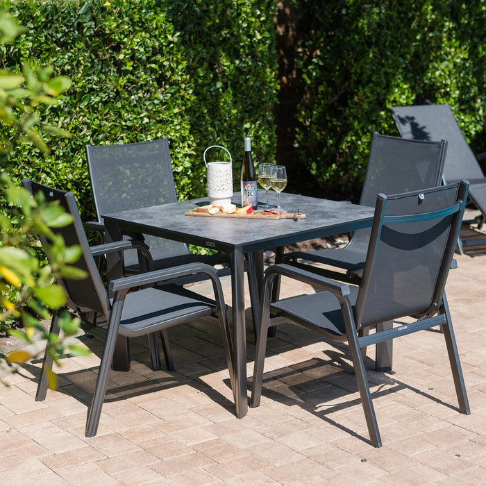 Kettler Basic Plus 5-Piece Dining Set- Stack Chairs & Table w/ Umbrella Hole