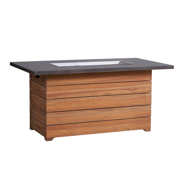 Teak 52" Rect. Fire Table with Faux Concrete Top in Antique Gray Finish