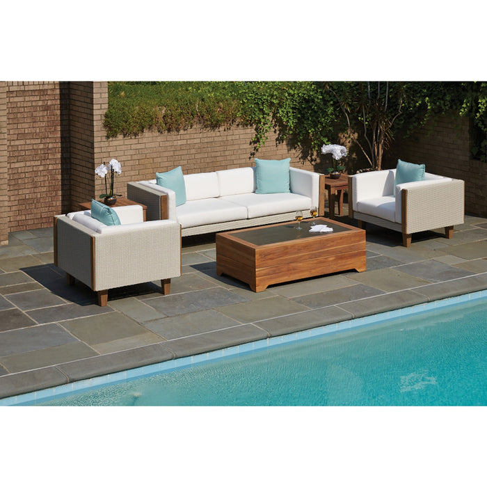 Lloyd Flanders Teak 54" Rect. Cocktail Table with Faux Concrete Inset in Antique Gray Finish