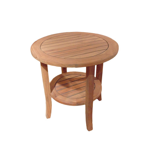 Lloyd Flanders Teak 24" Round Tapered Leg End Table with Shelf in Antique Gray Finish