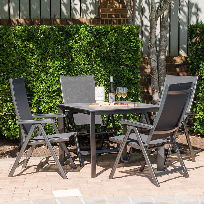 Kettler Basic Plus 5-Piece Dining Set- Multi-Position Chairs & Table with Umbrella Hole