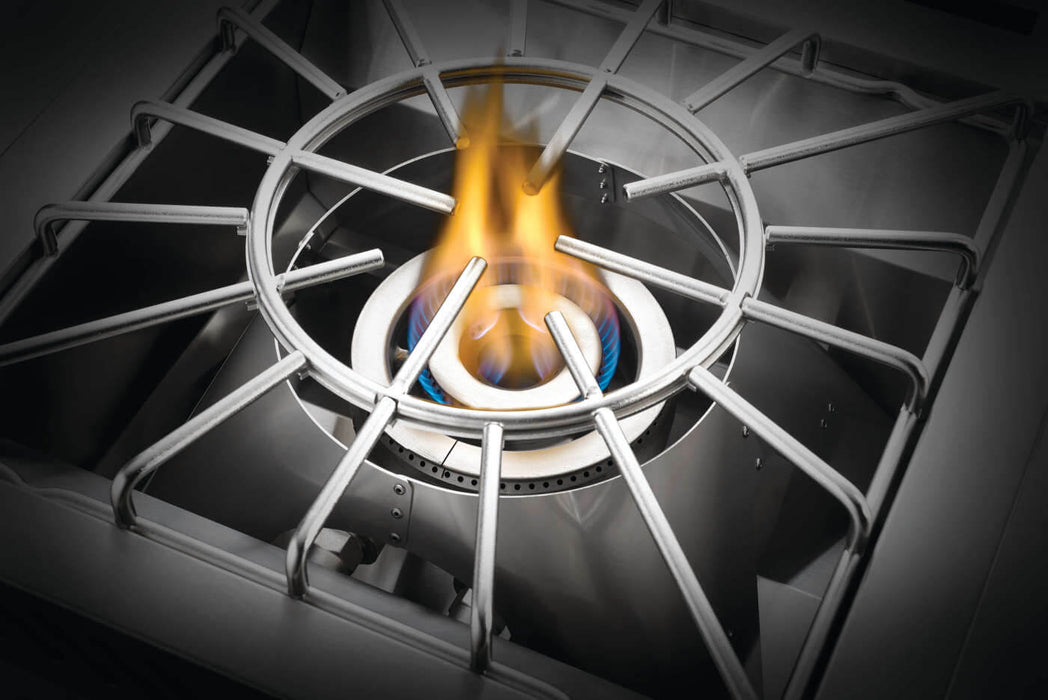 Dual-ring power burner flame under the grate