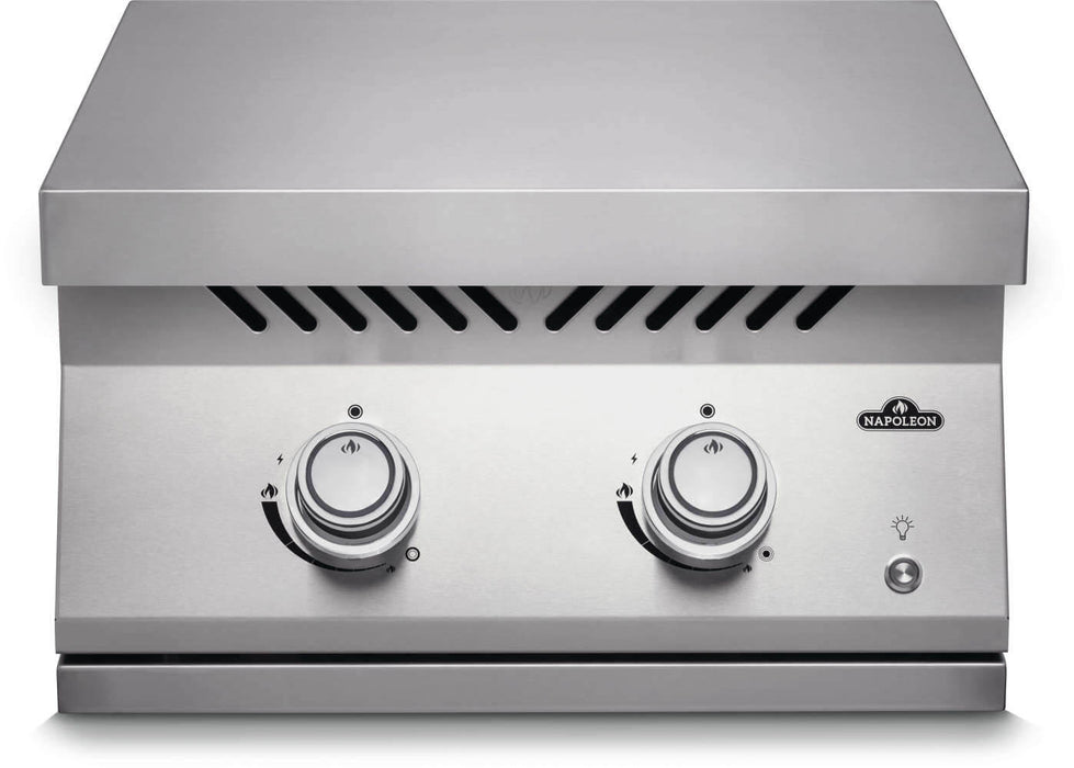 Power burner with the stainless steel cover closed