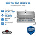 Built-In 700 Series 38 at a glance: 35.5 x 18 in cooking area, 78,000 BTU, 39 burgers, 5 main burners