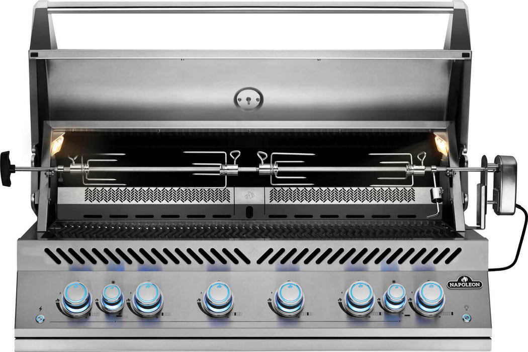 Built-In 700 Series 44 with the lid open and four-fork rotisserie