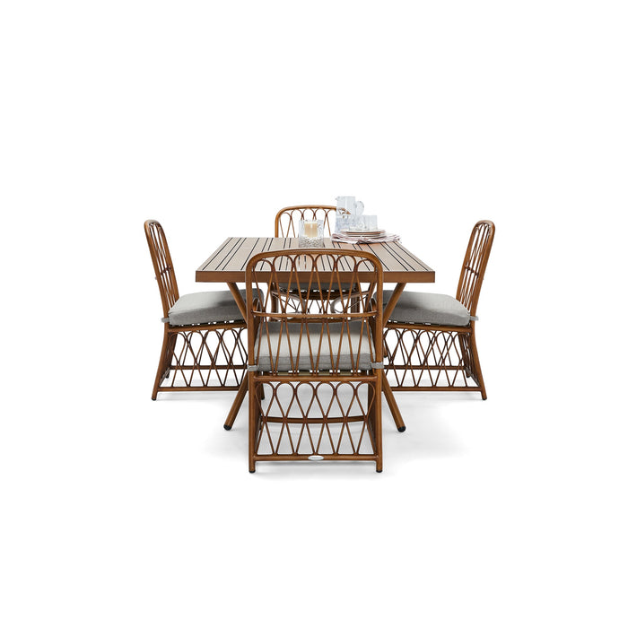 Cane Rectangular Slatted Top Umbrella Dining Table