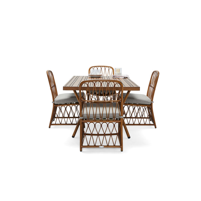 Cane Rectangular Slatted Top Umbrella Dining Table