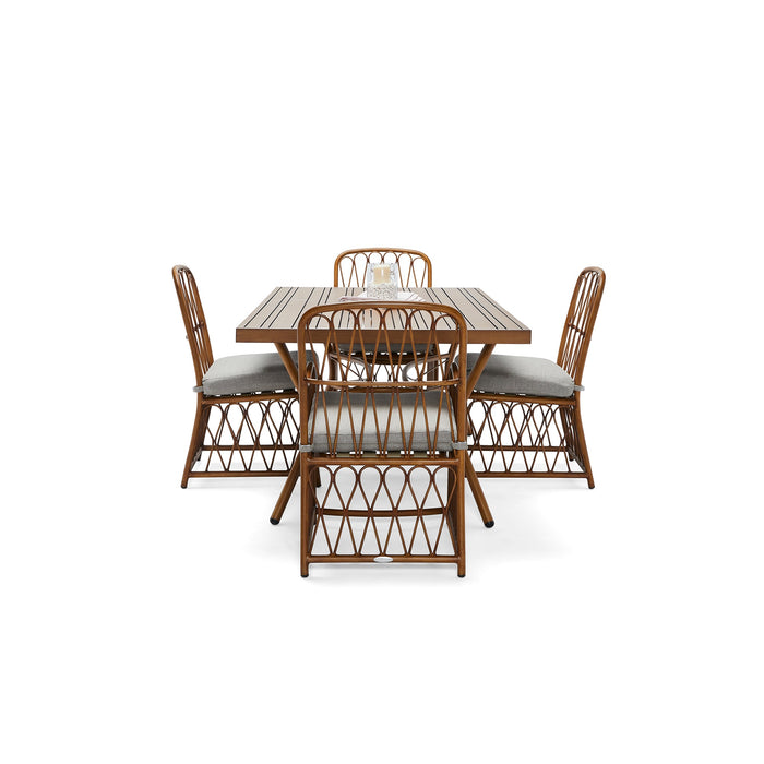 Cane Rectangular Slatted Top Umbrella Dining Table