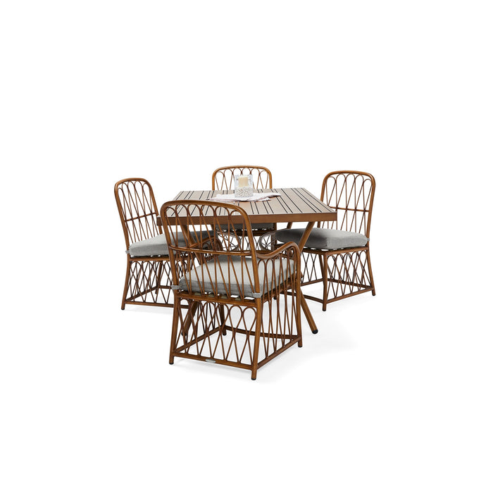 Cane Rectangular Slatted Top Umbrella Dining Table