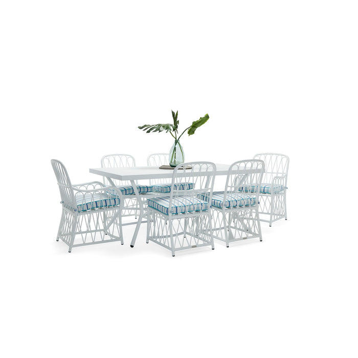 Cane Rectangular Slatted Top Umbrella Dining Table