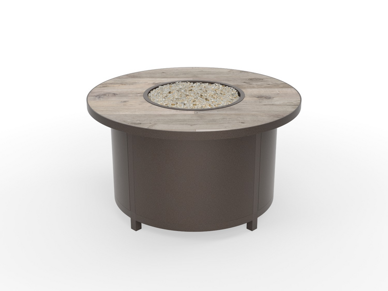 OW Lee fire pit in Copper Creek finish with Buckskin tile top
