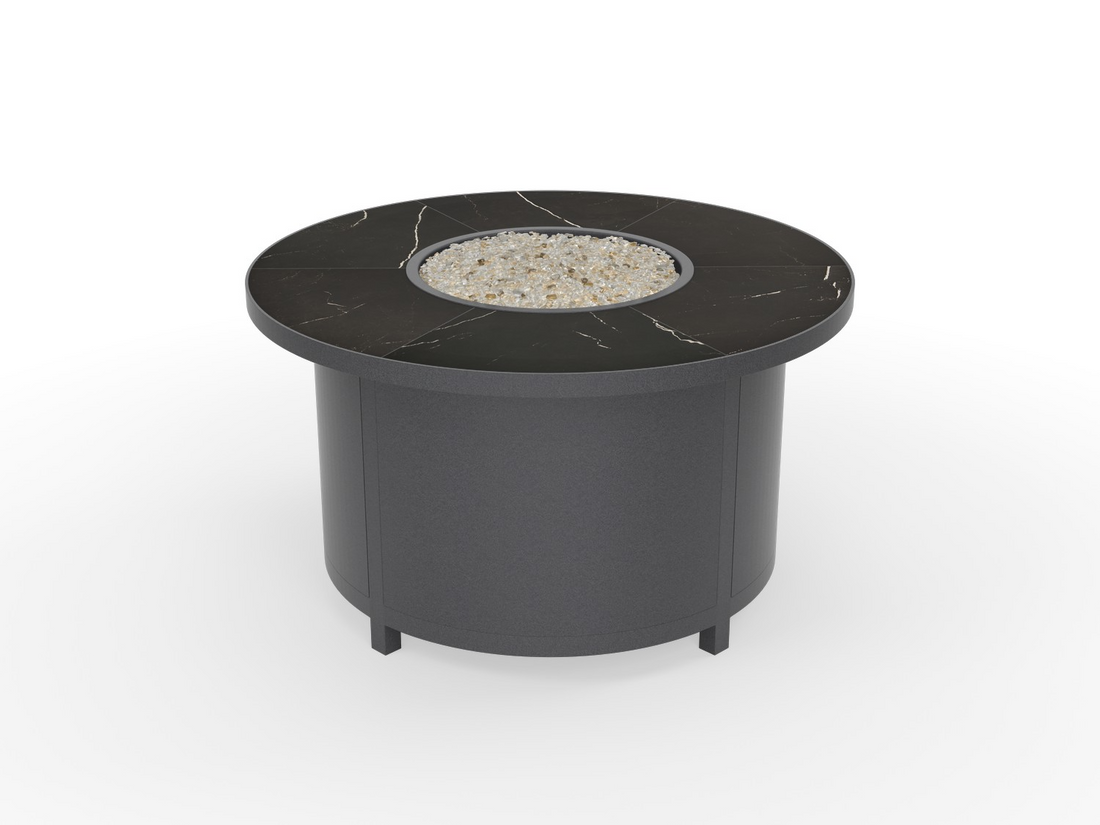 OW Lee fire pit in Graphite finish with a Palazzo Black tile top