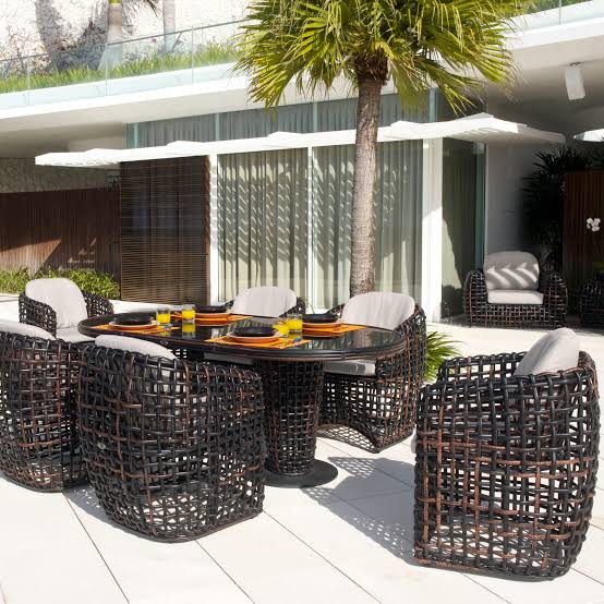 Skyline Design Dynasty 7-Piece Dining Set with Sunbrella Cushion - Black Mushroom
