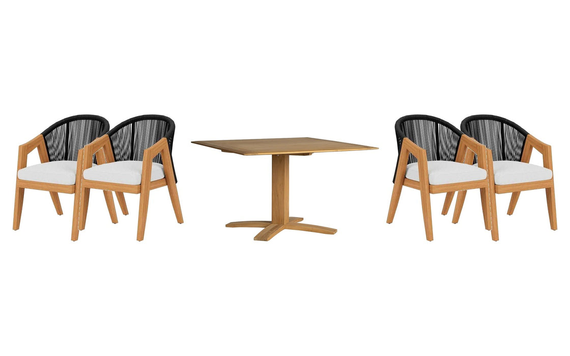 Lloyd Flanders Alpine dining set on a patio, with each included piece