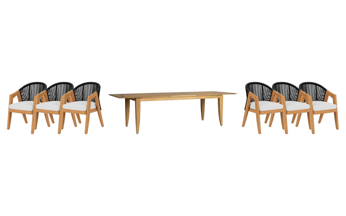 Lloyd Flanders Alpine dining set on a patio, with each included piece