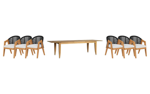 Lloyd Flanders Alpine dining set on a patio, with each included piece