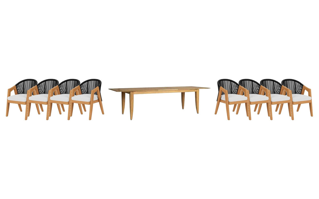 Lloyd Flanders Alpine dining set on a patio, with each included piece